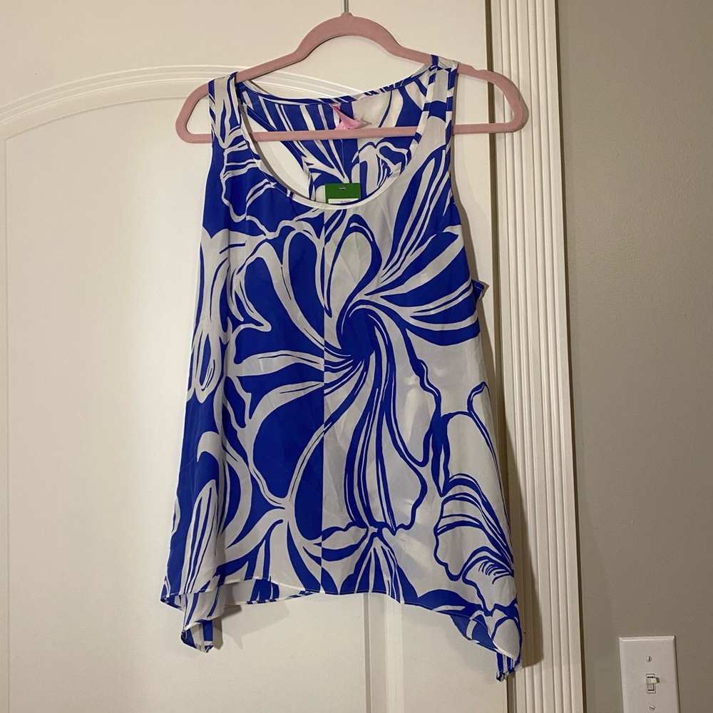 Lilly Pulitzer Blue and White Printed Scoop Neck Tank - Picture 3 of 8